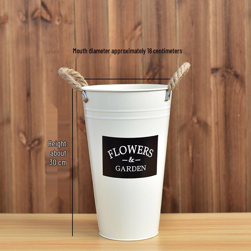 Hydration Bucket Retro Wrought Iron Flower Vase for Home Decor and Arrangements - Extra Large Dried Fresh Floral Display Cylinder