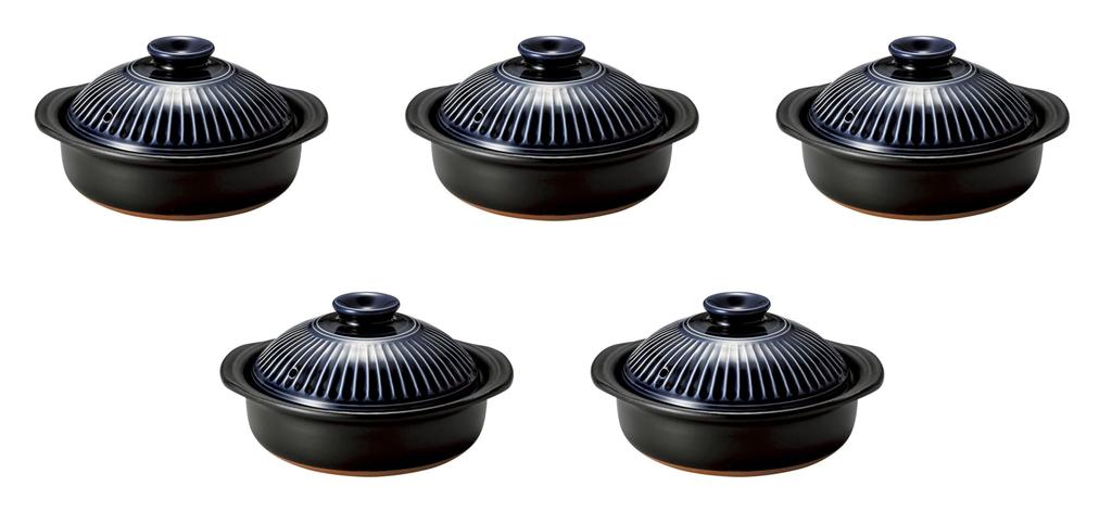 Set of 5 Kikuka Ruri 6 Pots x 19 x 11 Banko Ware Earthenware Direct Fire Setomonohonpo No. [21 cm] Pots, (Pot Only),
