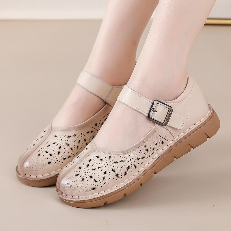 Yaz Yeni Kadın Vintage Düz Ayakkabılar - Esnek TPR Tabanlı, Nefes Alabilen Tek Katmanlı Kalın Derili Kesik Sandaletler, Retro Ayakkabılar