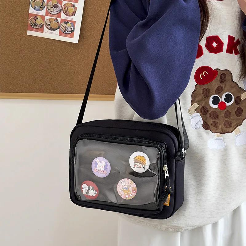 Ins Style Transparent Badge Crossbody Bag for Korean Girls Casual Mobile Phone Bag Anime Hanging Bag Display Product Bag
