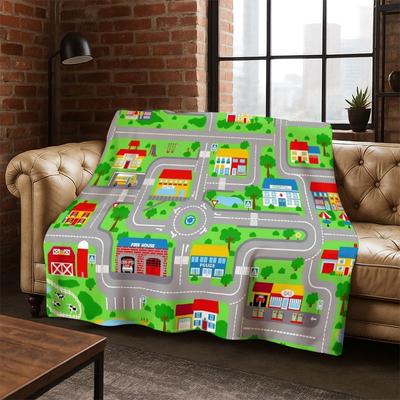 City Traffic Road Highway Runway Child Flannel Blanket Throw Blanket for Bedroom Living Room Bed Travel Camping Picnic Gift