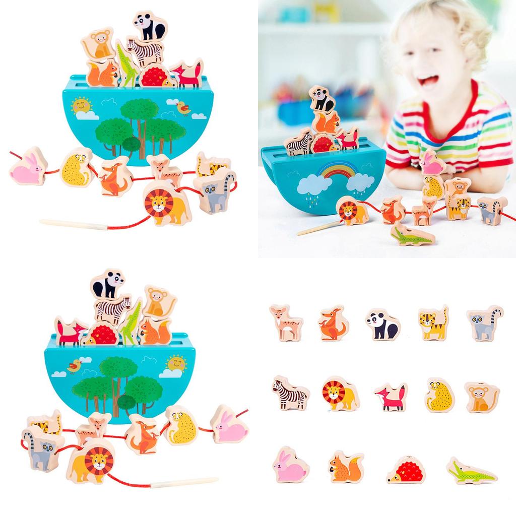 Animal Balance Building Blocks For Toddlers Wooden Bead Stringing Toy