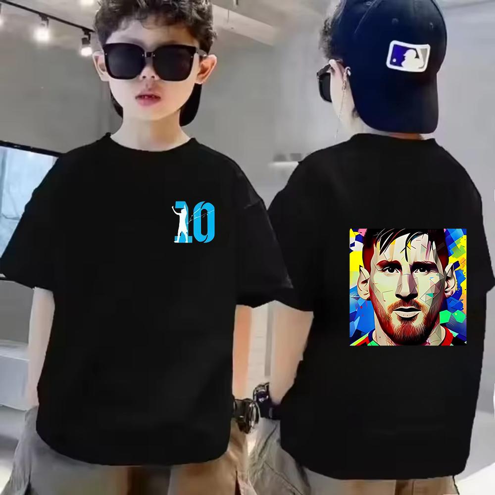 

Summer short sleeved Messi double-sided printed children s T-shirt casual fashion sports T-shirt children s men s and women s clothing 150
