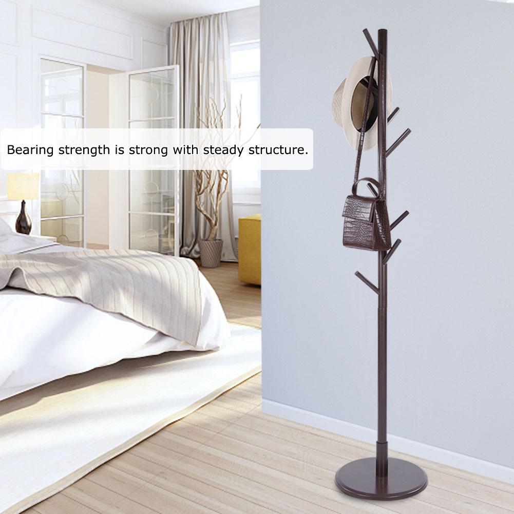Assembled Wooden Coat Hat Stand Tree Jacket Cloth Vertical Hanger Rack 8 Hooks