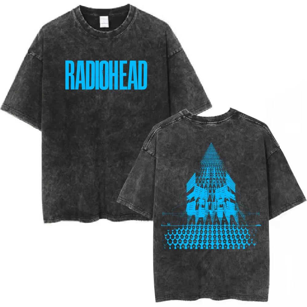 Rock Band Radiohead The Bend Funny Cat Vintage Washed Tshirts Men Women Fashion Hip Hop T Shirts Cotton Male Tshirt Streetwear