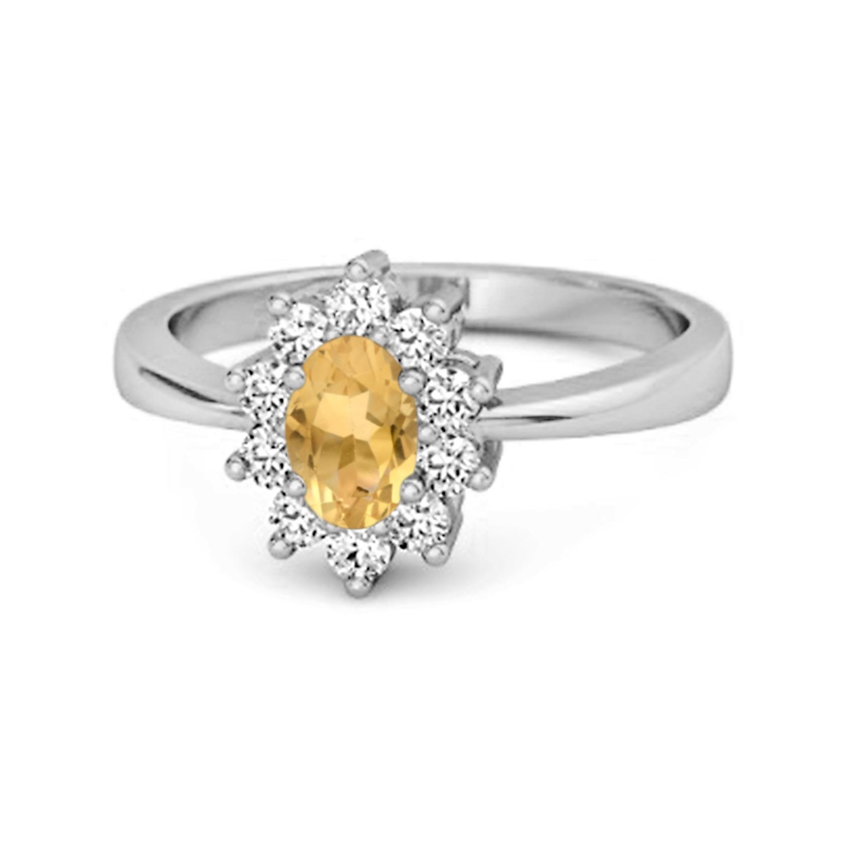 

Citrine Halo White Topaz Sunburst Design Ring- 925 Sterling Silver 8.5 білий