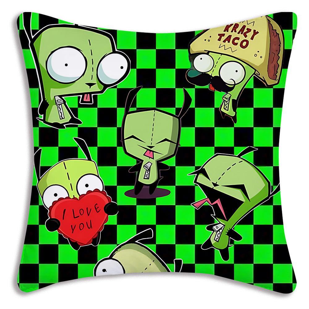 Invader Zim Cartoon Pillow Covers Cartoon Sofa Decorative Home Double-Sided Printing Short Plush Cute Cushion Cover