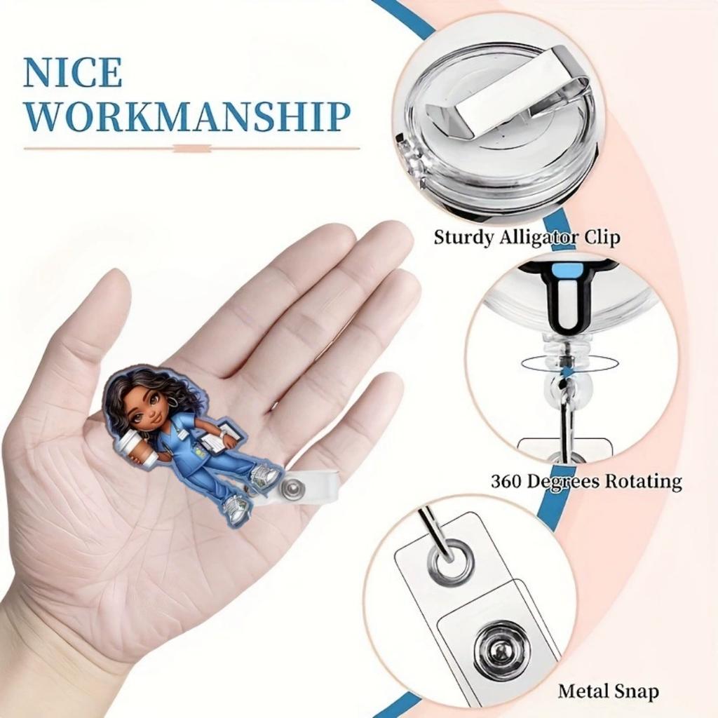 Cartoon 2D Acryl-Abzeichenhalter Einziehbarer Ausweishalter Clip-On Namensschildhalter für Krankenschwester Arzt Lehrer Schüler Büroangestellter