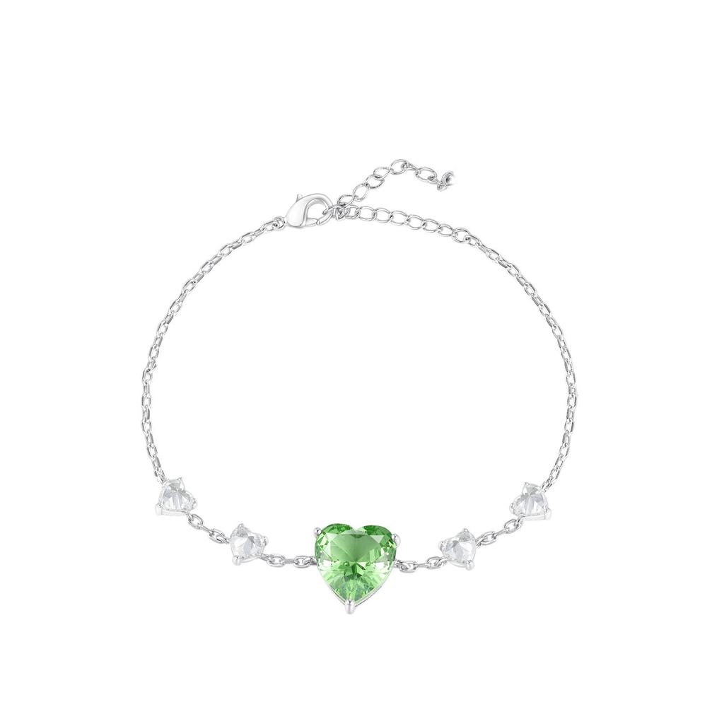 Girl'S Heart Cool Mint Green Love Necklace Light Luxury Delicate Bracelet Two Wear Green Diamond Heart Earrings