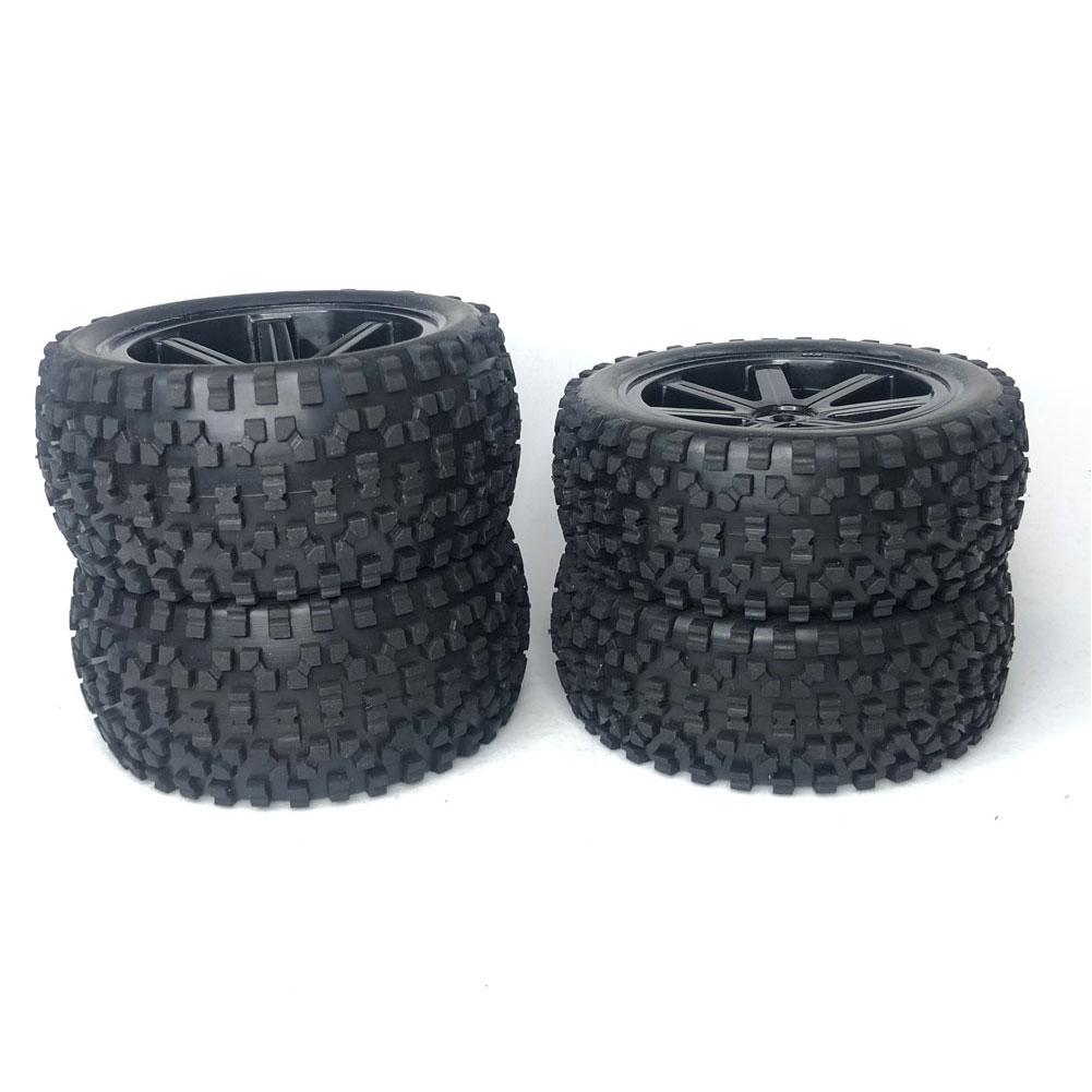 4Pcs Front Rear Wheels Set 12mm Hex Hubs Rubber Wheel Rims Sponge Inserts RC Off Road Tires for RC 1/10 Off Road Buggy Car
