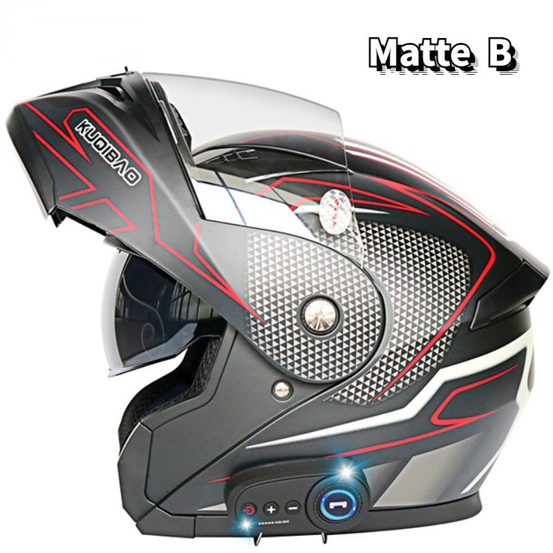 Motorcycle Bluetooth Helmet, Anti-Fog Double Lens, Open-Face Helmet with FM M темно красный черный