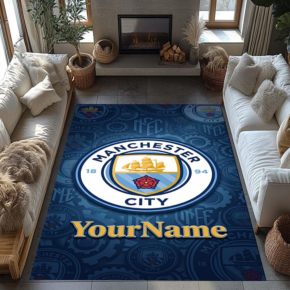 Manchester City Personalized Text Floor Mat Design for Foyer Living Rooms Entryway Playrooms Antislip Carpet Decorate Offices Wedding Party Gift