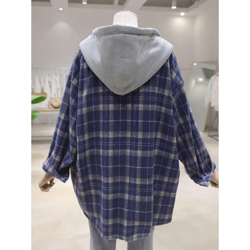Plus-Size Lazy Style Retro Casual Plaid Long-Sleeve Shirt for Women, Early Spring and Autumn Loose Layering Jacket Top
