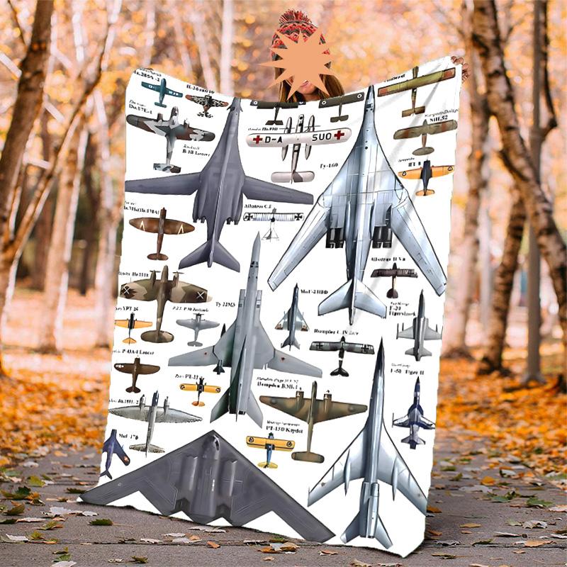 Flaneldecke mit Flugzeugmotiv, Weich, Warm, Ganzjahres-Überwurf, Design für Camping, Autoreisen, Wandern, Sofa, Bett, Büro, Perfektes Geschenk für Partys