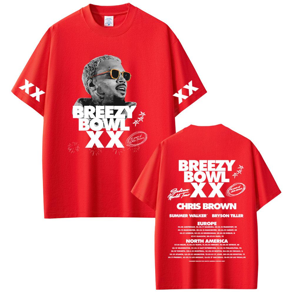 Rapper Chris Brown Breezy Bowl XX Tour 2025 Tshirt Unisex Women Hip Hop Fashion Oversized Short Sleeve T Shirts Streetwear Unisex