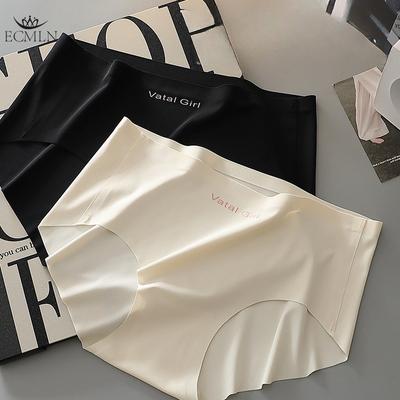 Women Summer Ice Silk Seamless Underwear Panties Lightweight Comfortable Mid-waist Panties Briefs Underpants