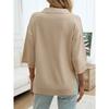 Women Solid Color Lapel Solid Color Half Sleeve Loose Sweater