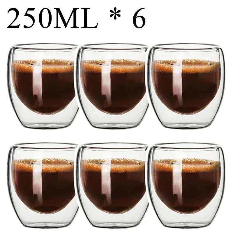 2-6 Stück Doppelwandige High-Borosilikatglas-Tasse Hitzebeständig Tee Milch Espresso Kaffee Saft Wasserbecher Bar Trinkgeschirr Geschenk