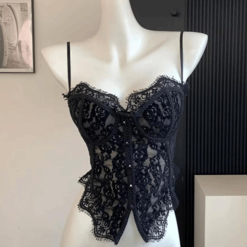 Slim Fit Lace Corset Sleeveless Crop Tops Elegant Lace Camisole Travel