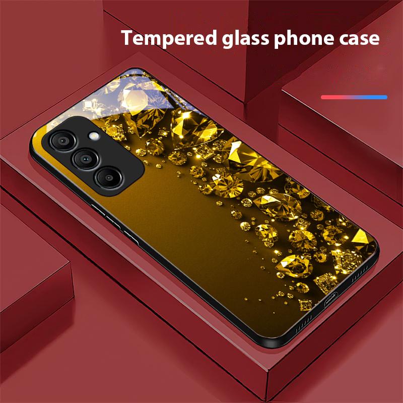 

Чехол для телефона из черного закаленного стекла с полными бриллиантами для Samsung Galaxy A15 5G 54 4G 51 50 24 35 90 71 12 51 53 52S 80 22 34 For Samsung A71