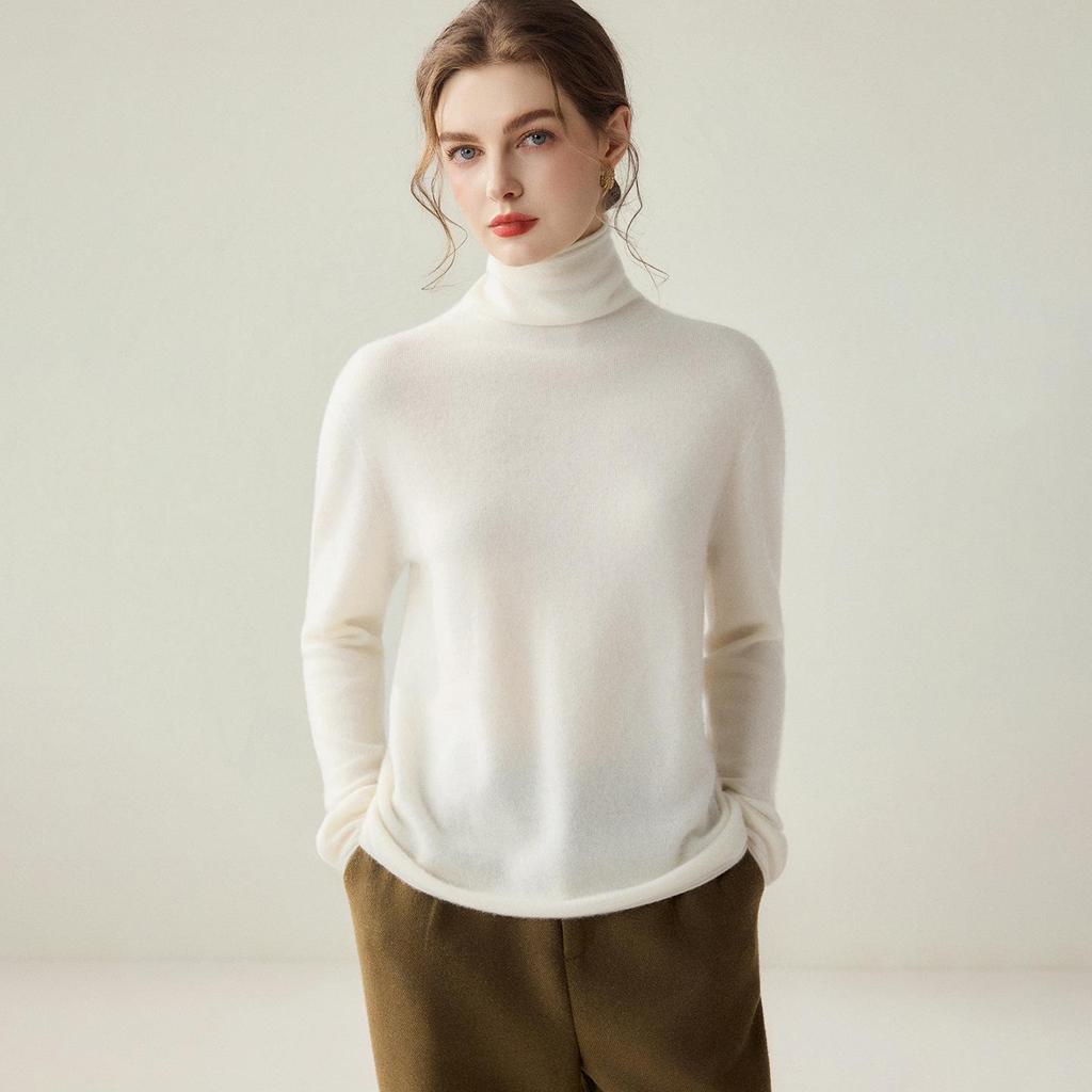 Women's 100% Pure Cashmere Slim-Fit Turtleneck Sweater - Long Sleeve Knit Base Layer for Autumn/Winter