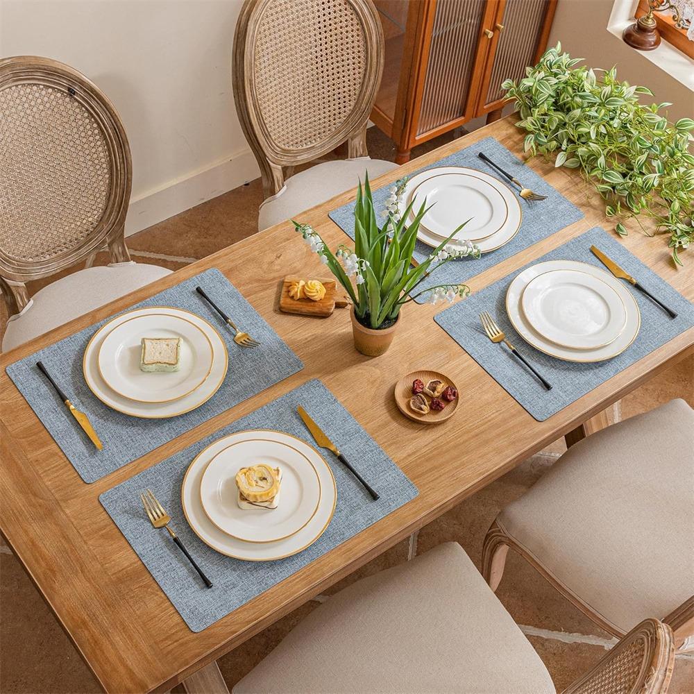 Leather Washable Placemats for Dining Cloth Pattern Table Mat Oil-Proof Waterproof Non-Slip Heat-Resistant Tableware Place Mat