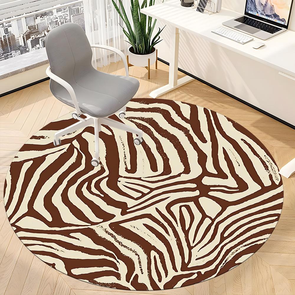 1pc Zebra Print Office Round Area Rug, Indoor Mat Suitable ForOffice, Under Office Chairs Bedroom Living Room Home Decor, Room Decot142
