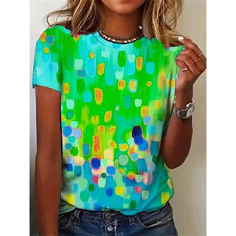 

3D Print Oil Painting Graphic Women s T-Shirt Popular Colorful Short Sleeve Tee Tops Summer New O-Neck T-Shirt Women s Clothing S