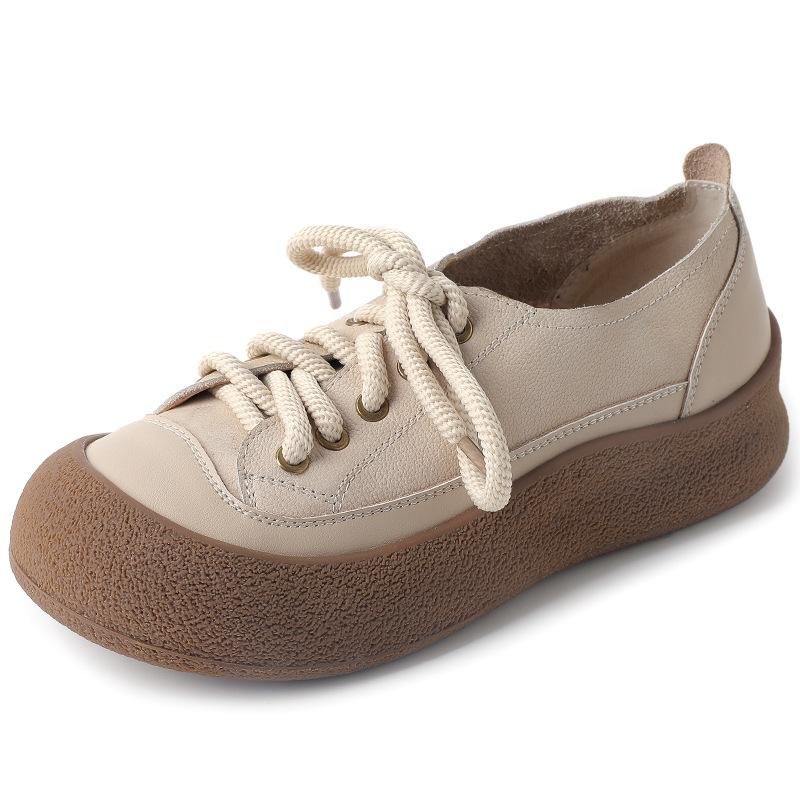 Fashion GKTINOO Retro Genuine Leather Sneakers Lace Up Women's Shoes 2025 Spring New Casual Round Toe Cowhide Flats