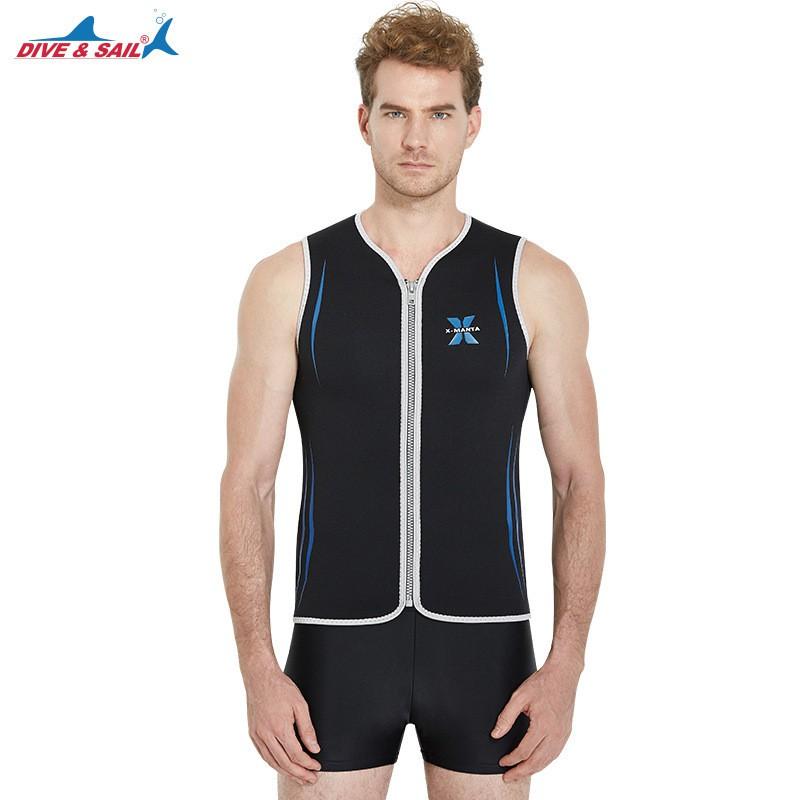 3mm Neoprene Wetsuit Vest Snorkeling Surfing Swimming Mens Front-Zip Rash Guard With UV Protection Medium чёрный