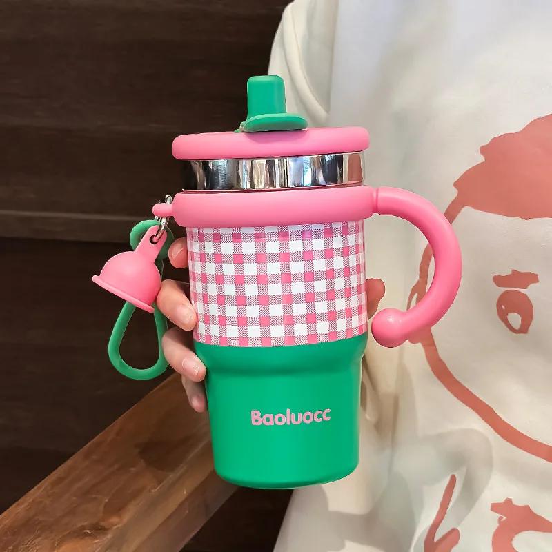 Kaffeebecher Outdoor Thermo Wasserflasche Edelstahl Eis Ochsenbecher mit Strohhalm Hält kalt und warm Vakuumflasche Thermosbecher