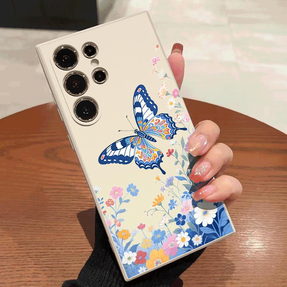 Colorful Butterfly Flower Field Phone Case for Samsung Galaxy S25 S24 Ultra S23 S22 S21 S20 FE Plus Soft TPU Protection Cover