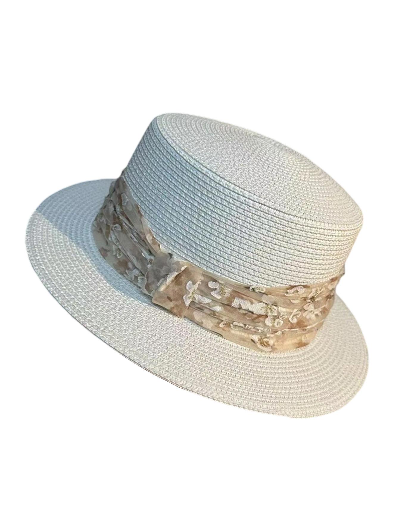 

Летняя новая шляпа женская плетеная соломенная солнцезащитная шляпа от солнца модная маленькая свежая однотонная с плоским верхом цилиндр average size