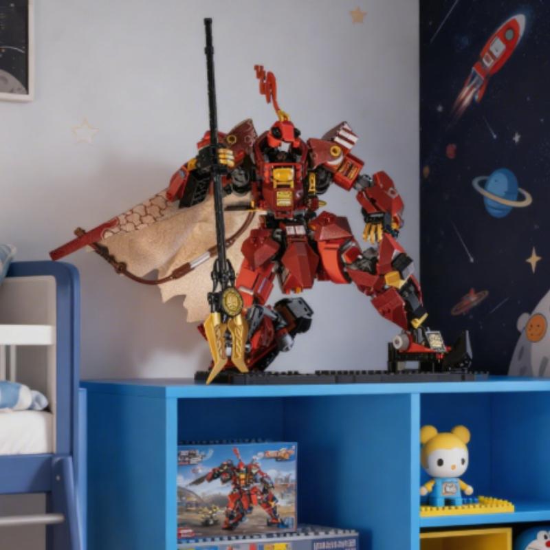 MOC Sets 996pcs Flame Knight Mecha Building Blocks 71846 Mecha Character Model Brick Desktop Decoration Display Toys Gifts