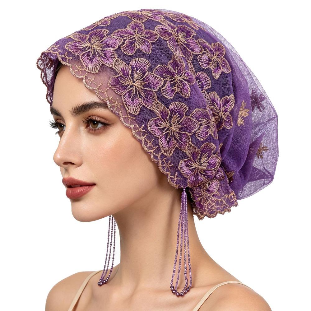 Lace Texture Embroidered Hair Cap Floral Pattern Fashion Headpiece Daily Hair Covering Daily Wear