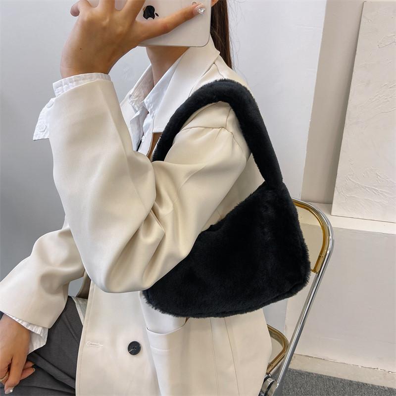 Stylish And Chic Women's Black White Pink Khaki Plush Shoulder Bag For Fall Season