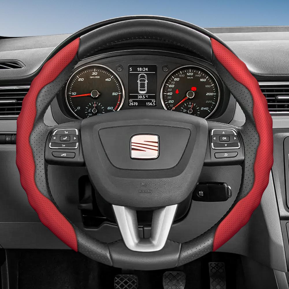 Suitable for Seat Steering Wheel Cover, Wave-Shaped Sporty Design, Breathable Leather, Segmented Anti-Slip Sweat-Absorbing Protective