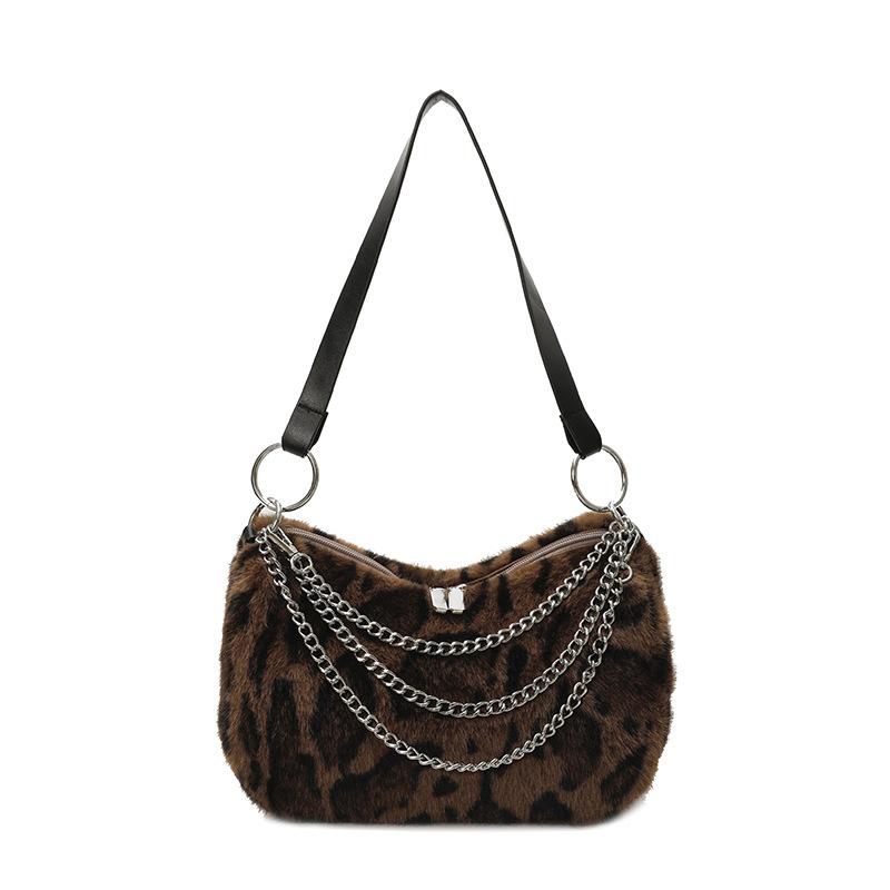 

2025 foreign style leopard print plush bag women s high sense fashion versatile underarm bag commuting to work shoulder messenger bag