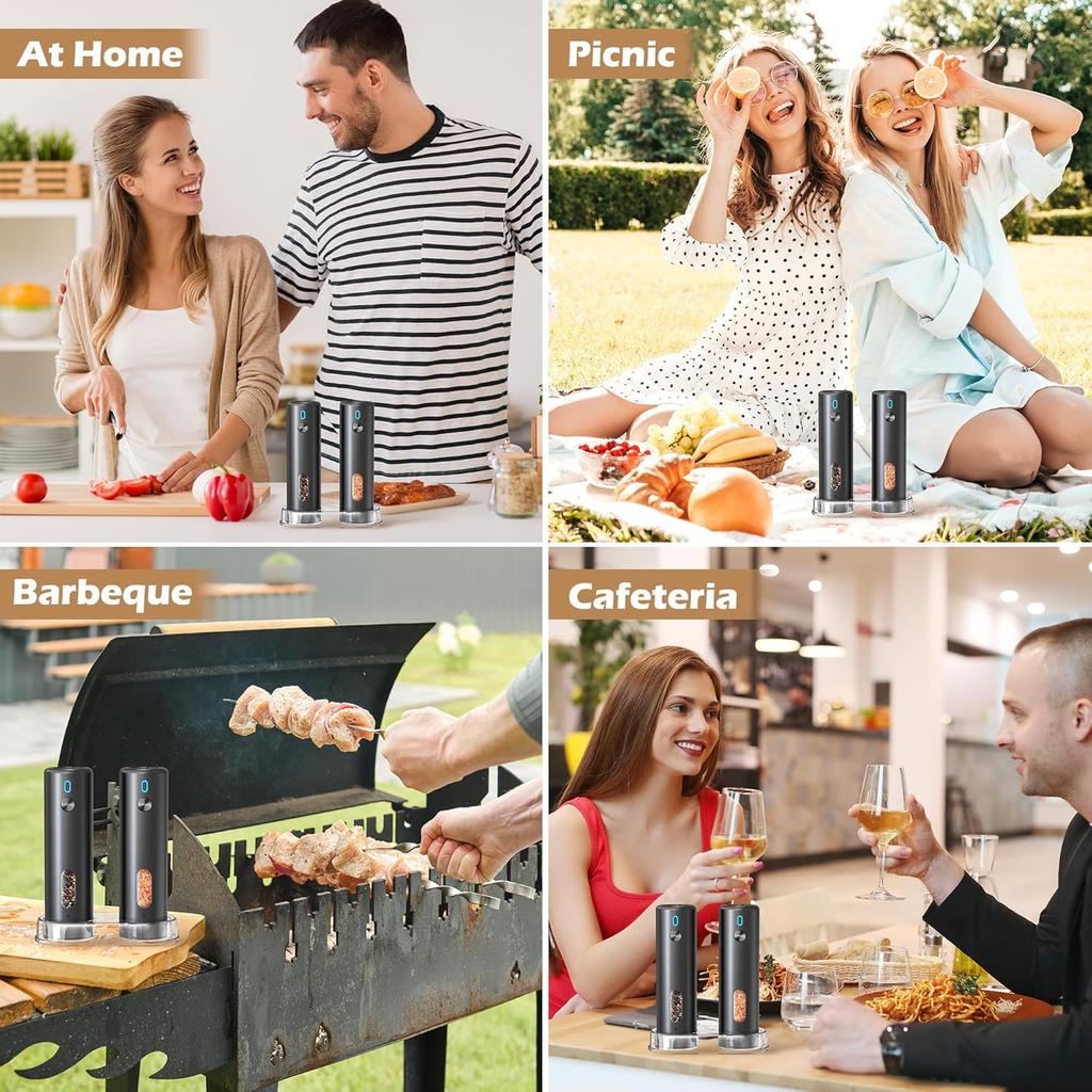 New Upgraded Electric Pepper Grinder External Adjustable Salt and Pepper Grinder Set USB Rechargeable Automatic Refillable Mills