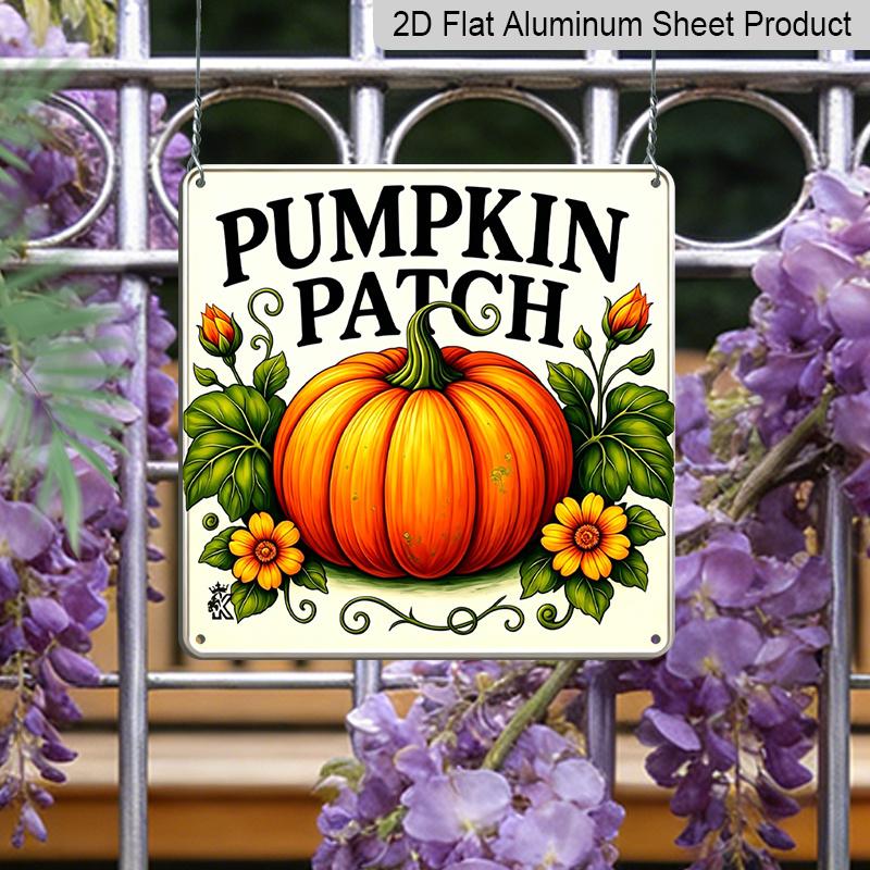 2D Flat, 1pc Vintage Metal Aluminum Sign- Autumn Harvest Pumpkin Decorative Sign with Floral Decoration, Country Style Wall Art, Suitable Kitchen