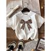 Kids T-shirts Suitable For Spring/Summer Fashion Bowknot Decorative Pattern Leopard Print Casual Simple Girls Round Neck Tees