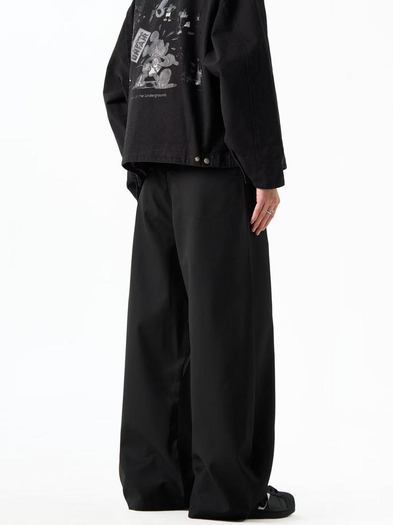 Unisex Retro Black Scimitar Wide-Leg Casual Pants for Spring & Autumn