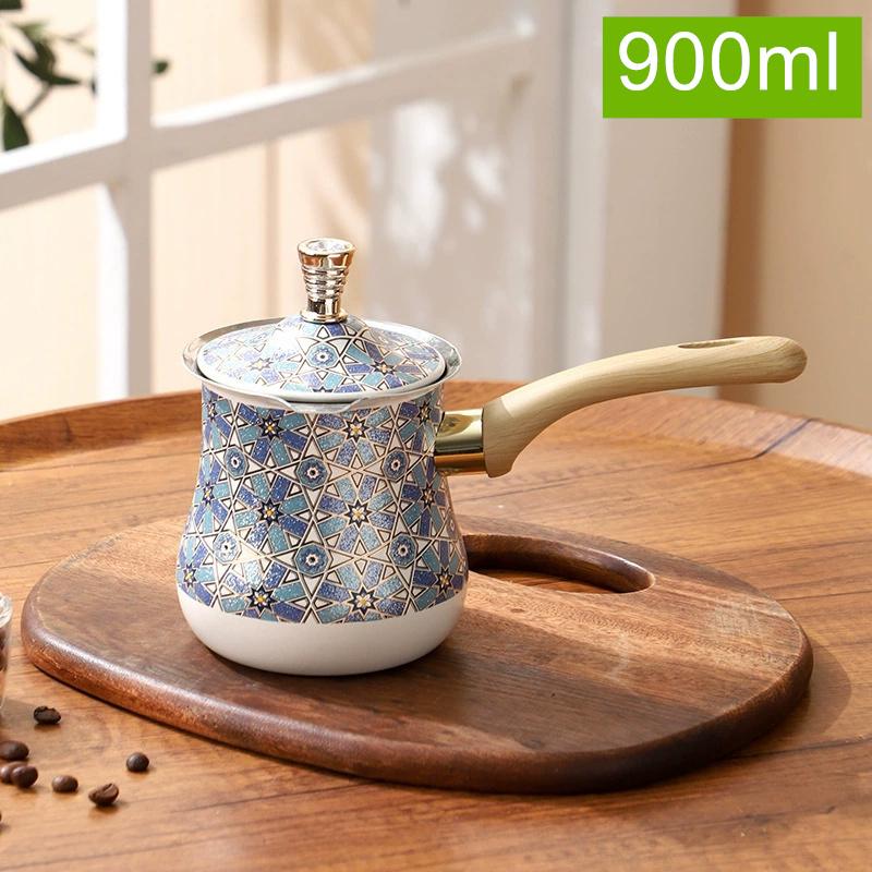 Stainless Steel Coffee Pot with Lid Chocolate Butter Milk Cup Coffee Tea Melting Jug Moka Pot for Office Home Kitchen