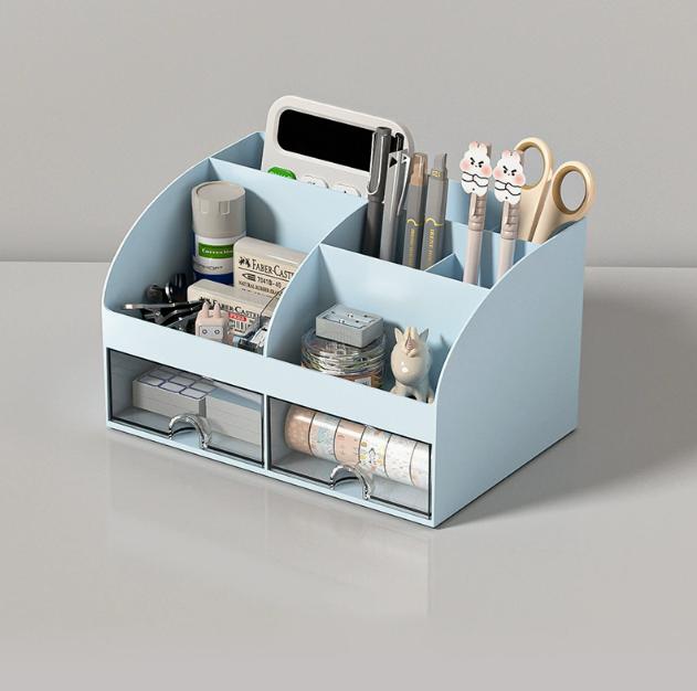 Desktop Transparent Cosmetics Storage Box Desktop Organizer With Drawers Pen Holder Stationary Storage Rack For Office Desks