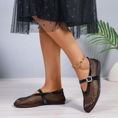 Large Size Mesh Casual Sandals Women Summer Mesh Breathable One Buckle Flat Sandals
