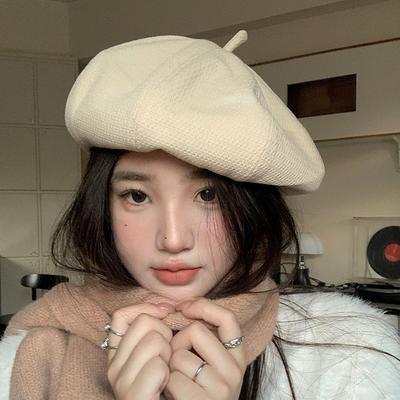 Britischer Retro-Barett für Damen, Frühling und Herbst, gestrickte literarische Malerhut, koreanische Version, vielseitige warme Mütze