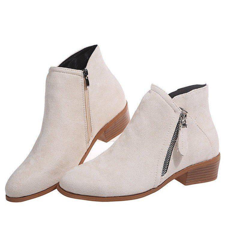 2022 New Plus Size Women's Side Zipper Martin Boots - Pointed Toe, Mid-Heel, Square Heel, Low-Top Design