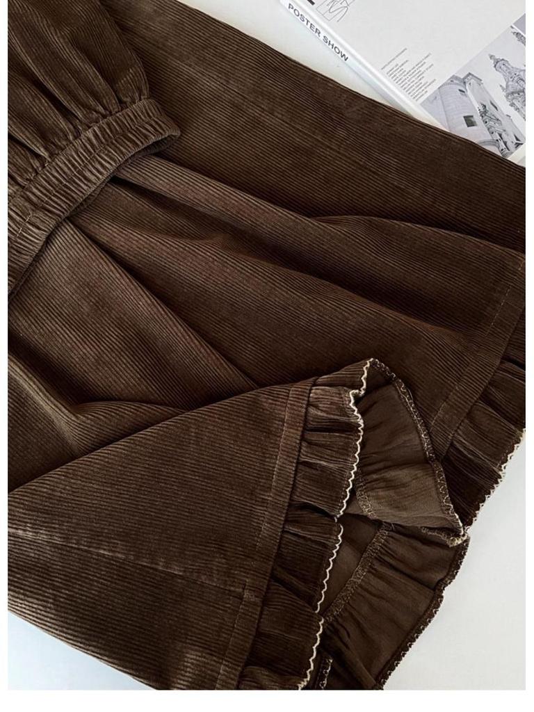 16-Hole Au Li Velvet Plus Size Retro Ruffled Wide-Leg High-Waisted Slimming Trousers - Autumn 2025