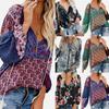 Fashion Women's Floral Print V Neck Long Sleeve Shirts Casual Loose Blouses Tops