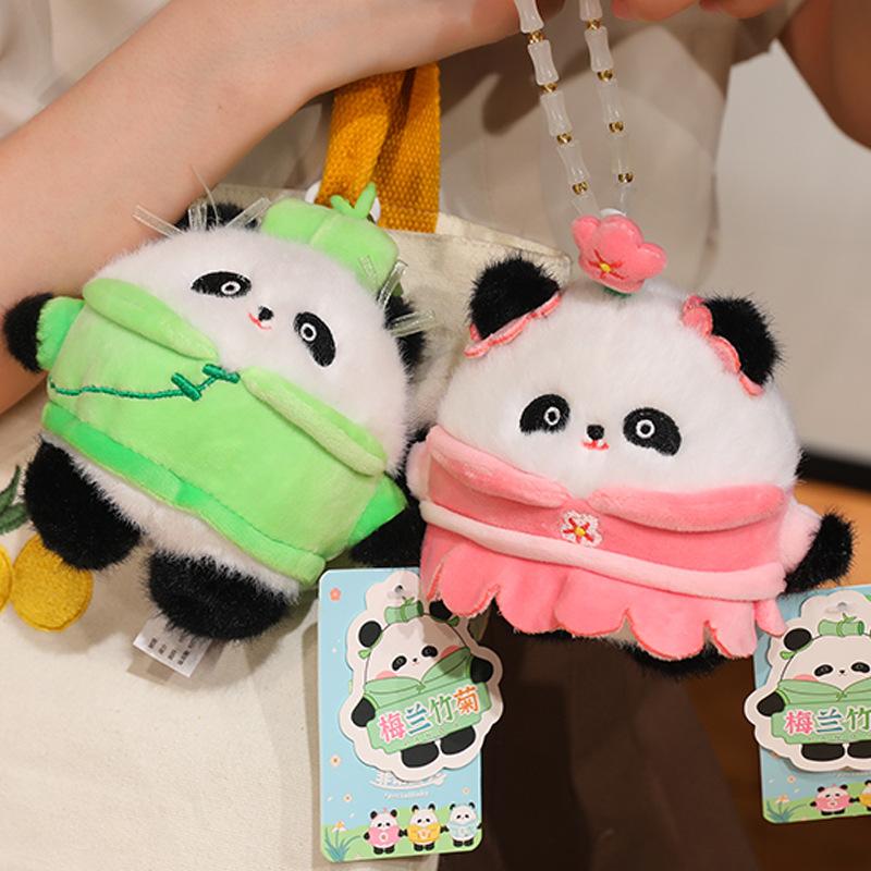 Cute National Trend Plum Orchid Bamboo Chrysanthemum Panda Doll Chinese Style Giant Panda Doll Plush Toy Little Panda Pendant